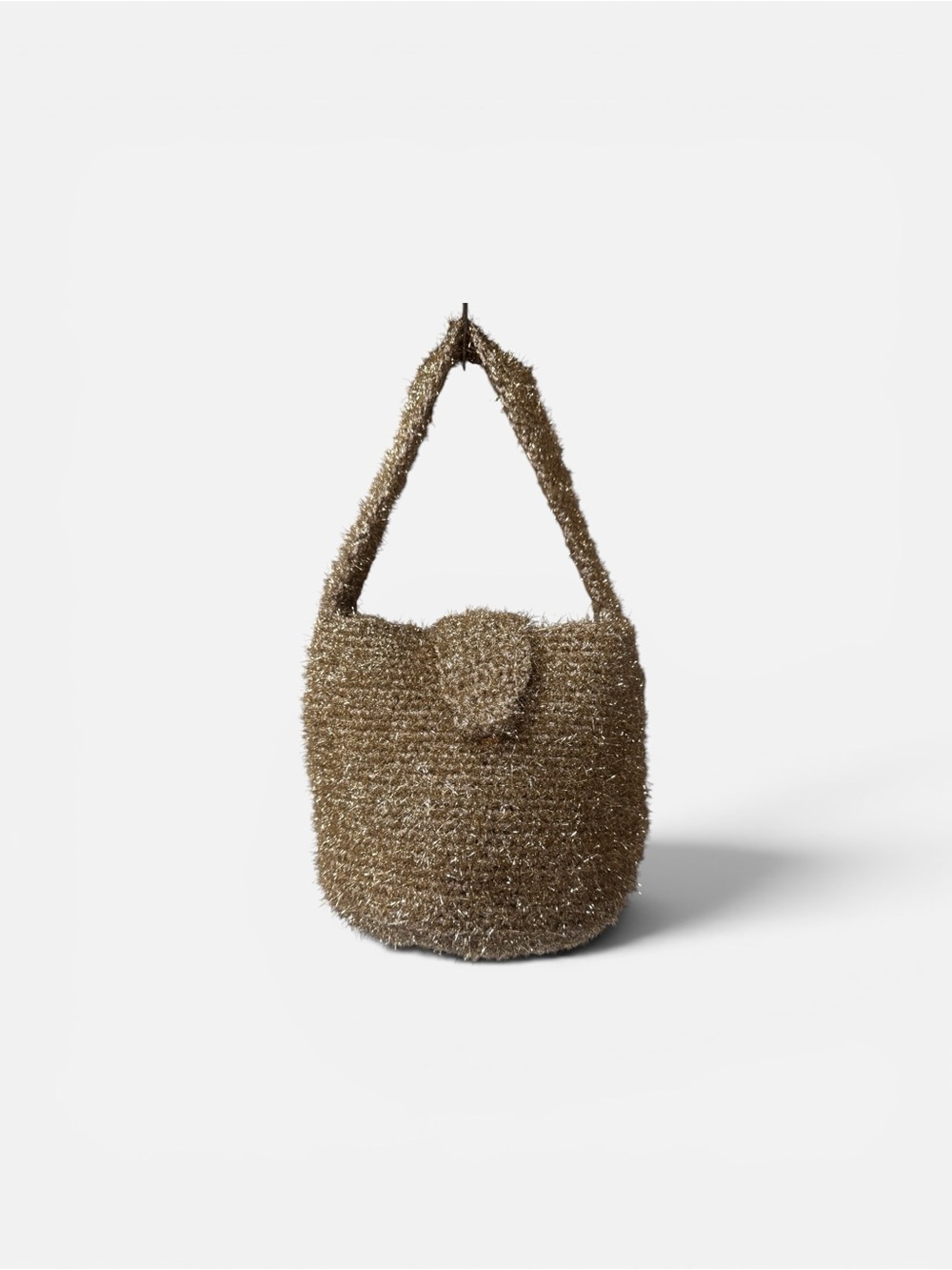 Gold Sparkle Knit Bucket Bag